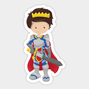 Prince, King, Knight, Sword, Crown, Brown Hair Sticker